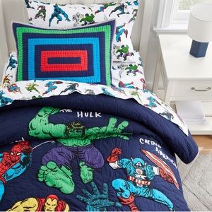 Pottery Barn Kids full size Marvel superhero quilt and two shams